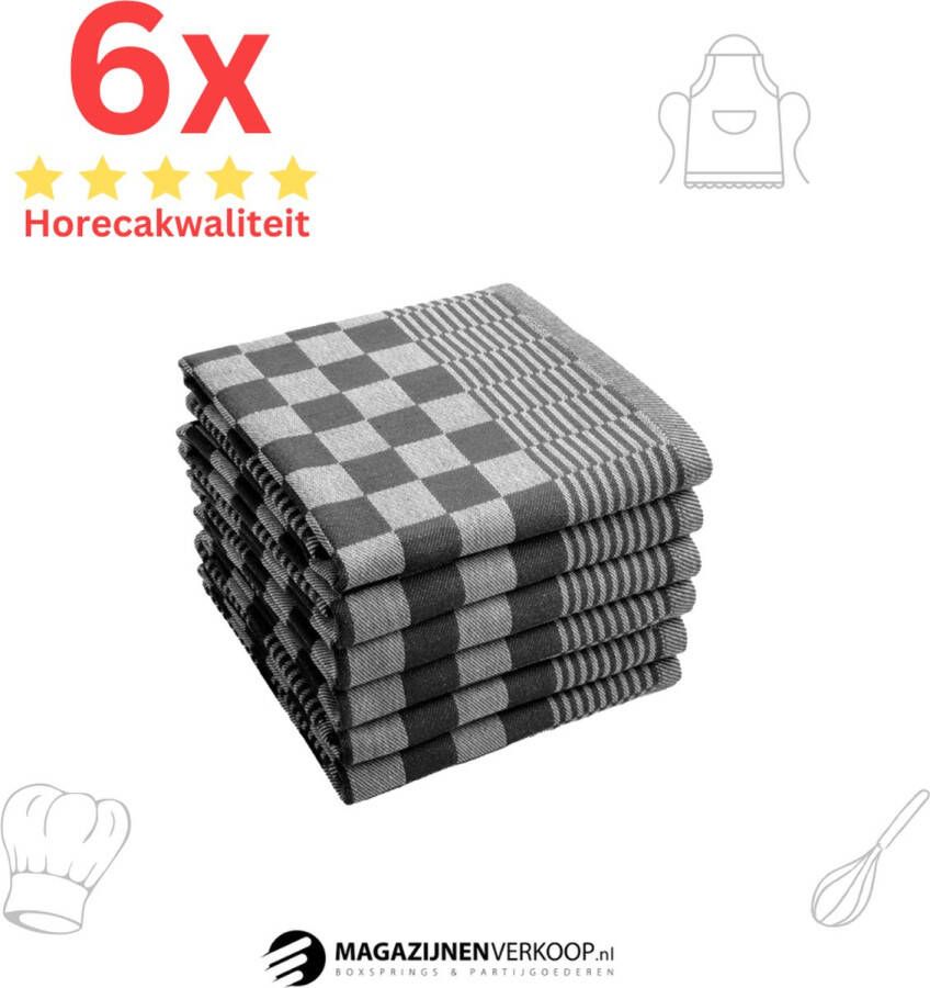 Magazijnenverkoop.nl Theedoeken Horeca Kwaliteit Katoenenen Theedoeken set 6 x Zwart Wit Ophang Lus