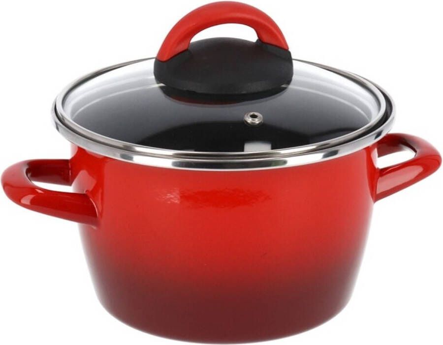 Merkloos Rvs rode kookpan pan met glazen deksel 16 cm 3 liter Kookpannen