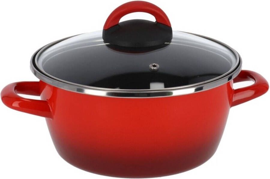 Magefesa Rvs rode kookpan pan met glazen deksel 16 cm 1 liter Kookpannen