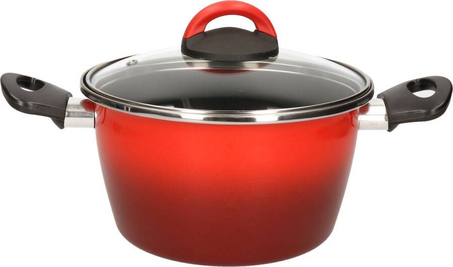 Merkloos Rvs rode kookpan pan met glazen deksel 20 cm 6 liter Kookpannen