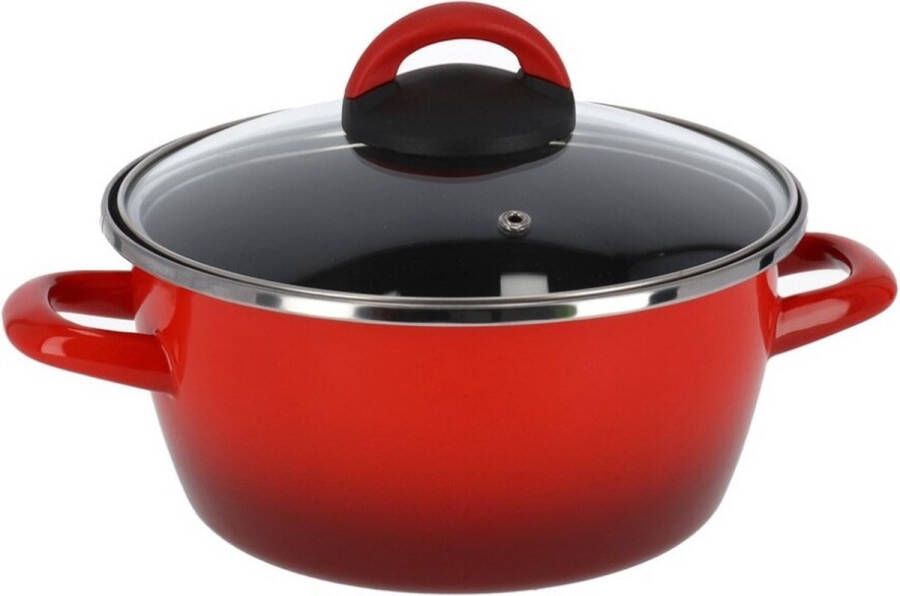 Merkloos Rvs rode kookpan pan met glazen deksel 20 cm 5 liter Kookpannen