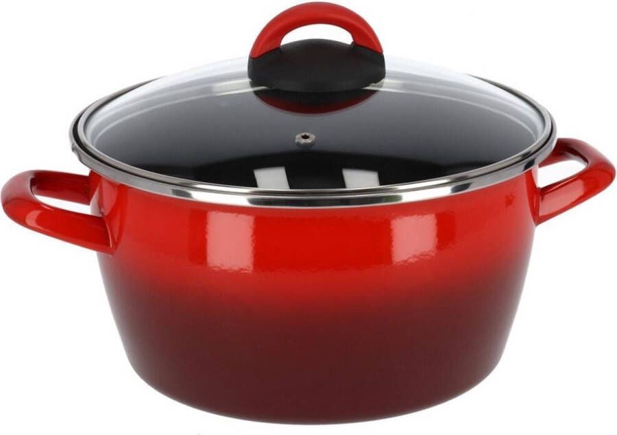 Merkloos Rvs rode kookpan pan met glazen deksel 24 cm 10 liter Kookpannen