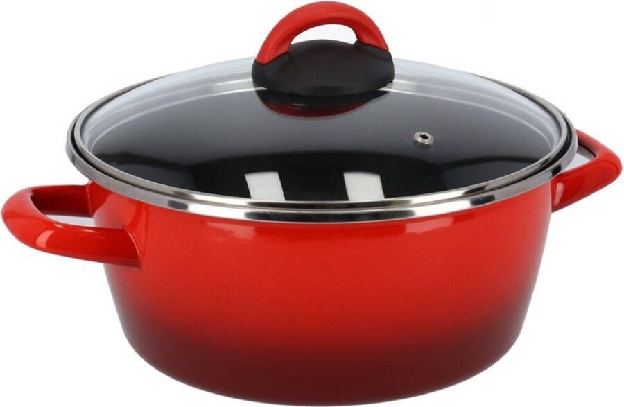 Merkloos Rvs rode kookpan pan met glazen deksel 24 cm 8 liter Kookpannen