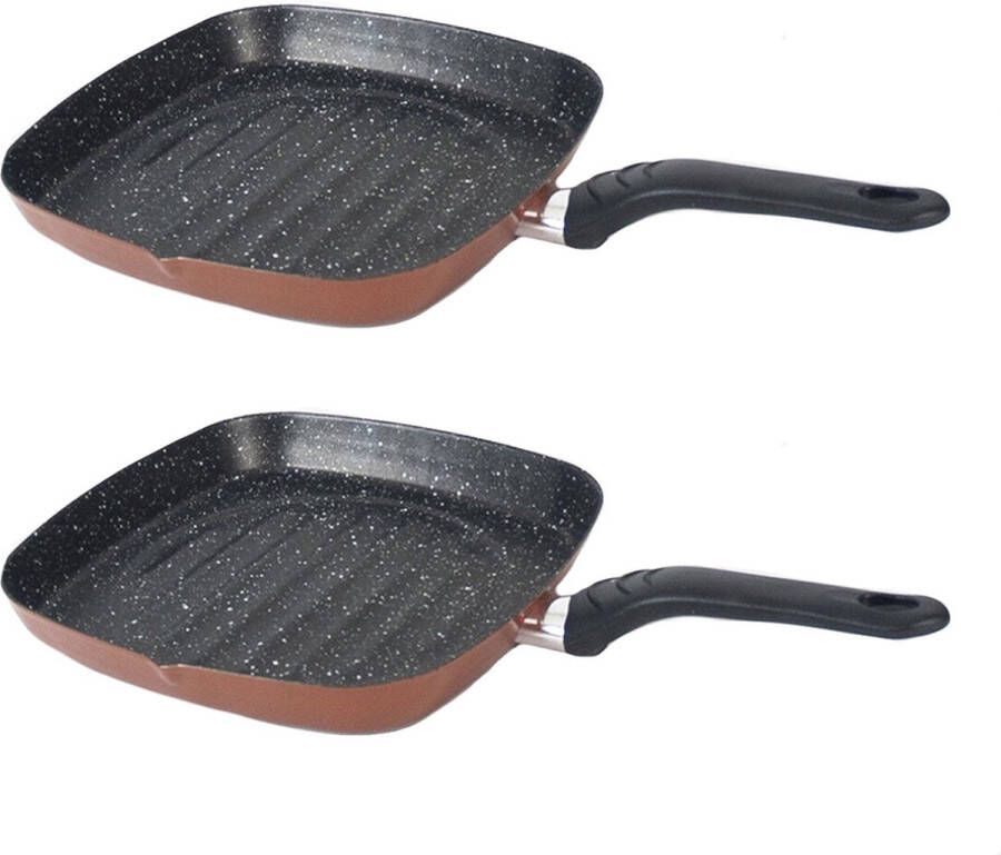 Shoppartners Set van 2x stuks aluminium grillpan Burgos vierkant met anti-aanbak laag 27 cm Grilpannen