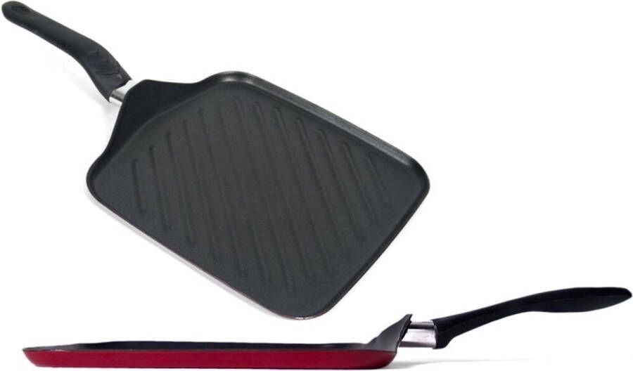 Shoppartners Set van 2x stuks aluminium grillpan vierkant met anti-aanbak laag 27 50 cm Grilpannen