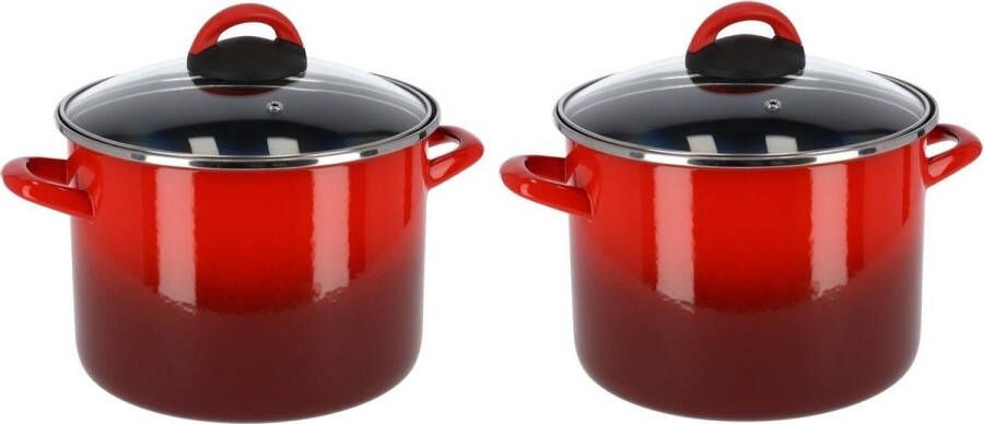 Magefesa Set van 2x stuks rvs rode kookpan pan met glazen deksel 20 cm 4 8 liter Kookpannen