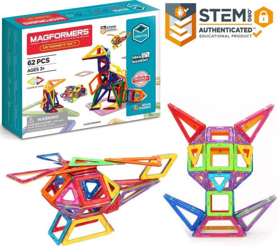 Magformers Designer Set- bouwset 62 stuks- magnetisch speelgoed- speelgoed 3 4 5 6 7 jaar jongens en meisjes– Montessori speelgoed- educatief speelgoed- constructie speelgoed