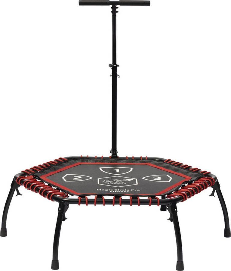 Magic Circle Pro Fitness Hexagon 100 cm Rood Aluminium fitness trampoline met elastieken Eenvoudig Inklapbaar Inclusief Armsteun