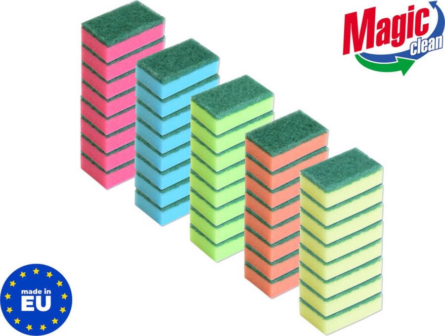 Magic Clean Schuursponsjes schoonmaak 40 stuks 75x50x30mm Voordeelverpakking MADE IN EU