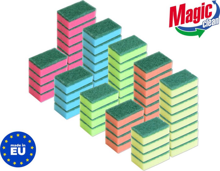 Magic Clean Schuursponsjes schoonmaak 60 stuks 75x50x30mm Voordeelverpakking MADE IN EU