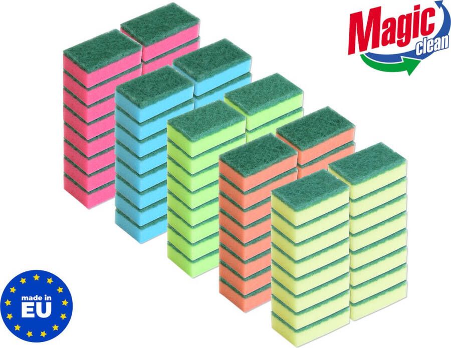 Magic Clean Schuursponsjes schoonmaak 80 stuks 75x50x30mm Voordeelverpakking MADE IN EU