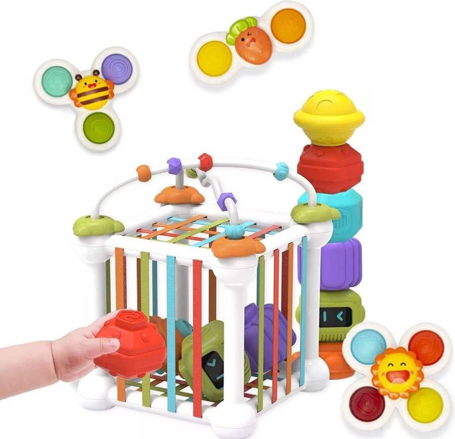 MAGIC CUBE Stapeltoren Activiteiten Kubus Montessori Speelgoed Blokkendoos Baby speelgoed 1 jaar Speelkubus Kralenspiraal Speelgoed 2 jaar Inclusief kinderstoel speeltje