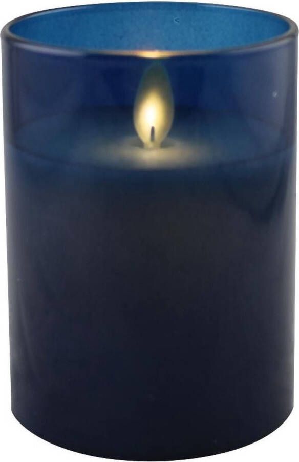 Magic Flame Led-kaars In Kaarshouder 10 X 7 Cm Glas Blauw