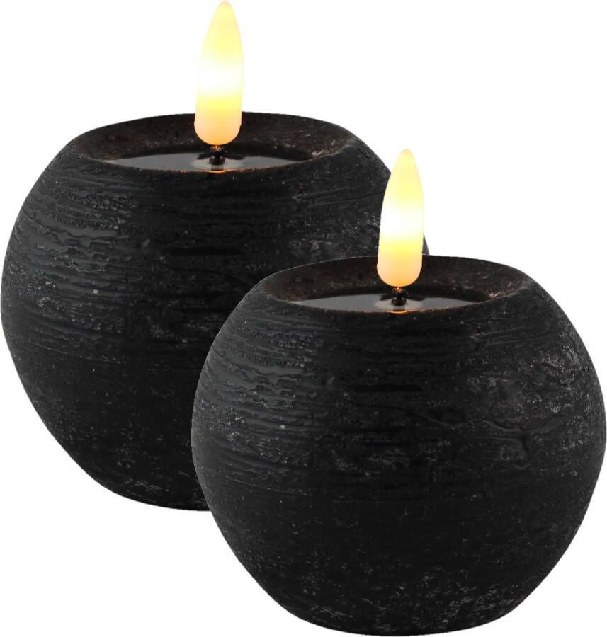 Magic Flame LED kaarsen bolkaarsen 2x st- rond zwart D8 x H7 5cm LED kaarsen
