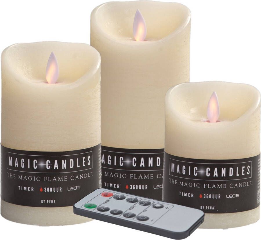 Magic Flame LED kaarsen stompkaarsen set- 3x -creme -afstandsbediening