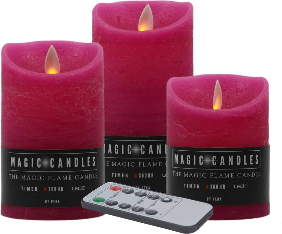 Magic Flame LED kaarsenset 3x kaarsen fuchsia roze afstandbediening LED kaarsen