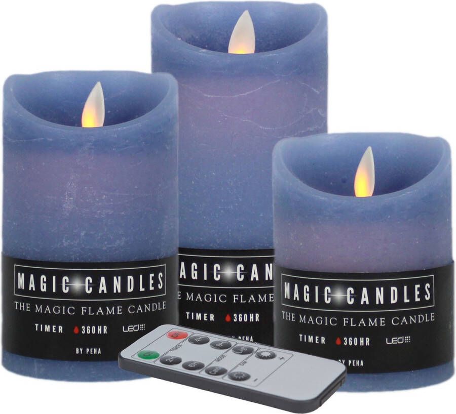 Magic Flame LED kaarsen stompkaarsen set- 3x -ijsblauw-afstandsbediening