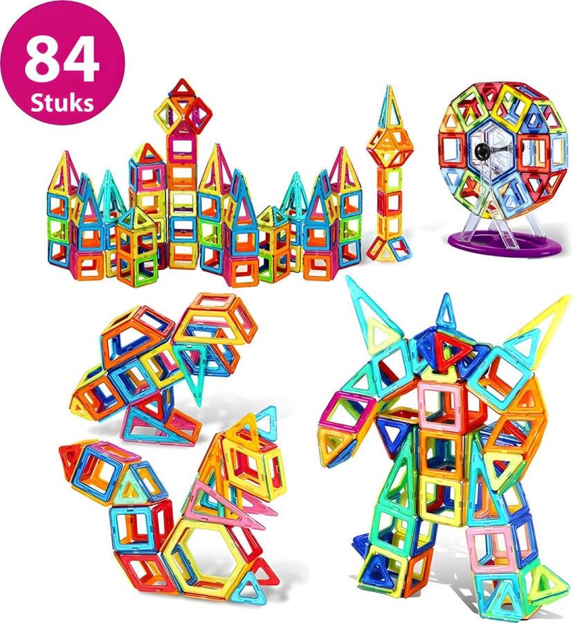 MagicalMagnet Magnetische bouwstenen Magnetisch speelgoed voor kinderen Magna Tiles Magnetische bouwblokken 84 stukken