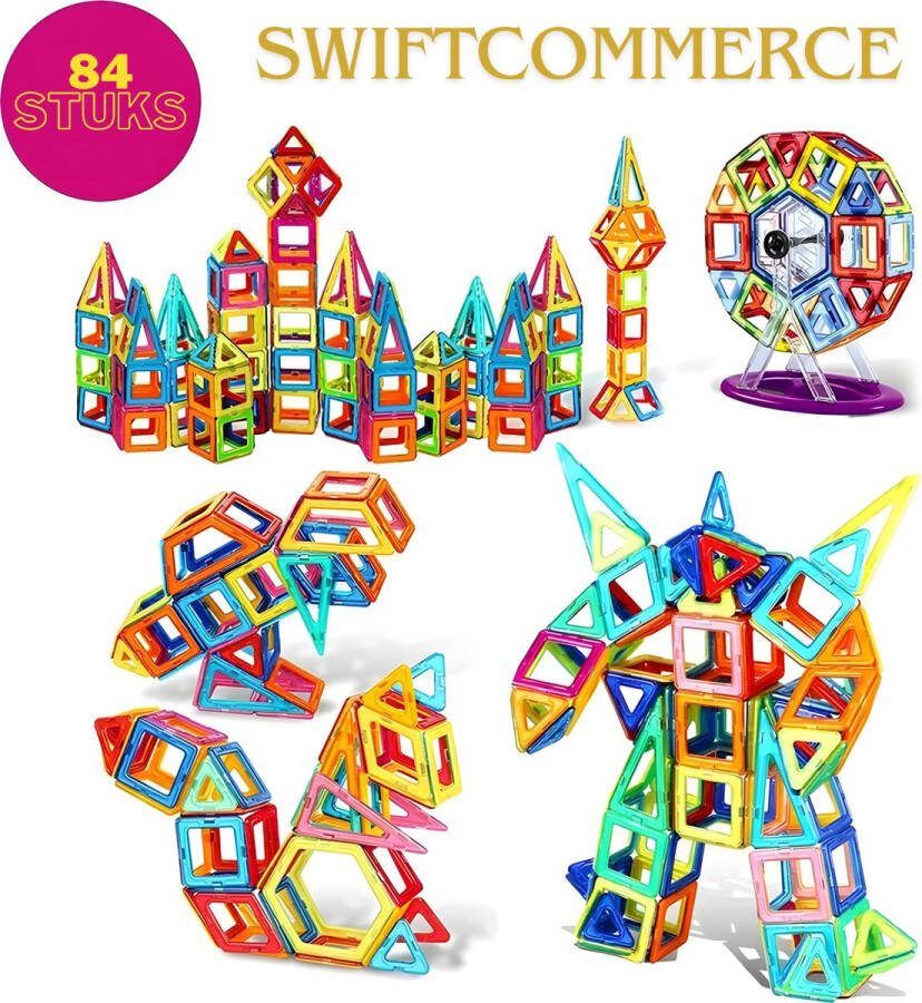 MagicalMagnet Magnetische bouwstenen Magnetisch speelgoed voor kinderen Magna Tiles Magnetische bouwblokken 84 stukken