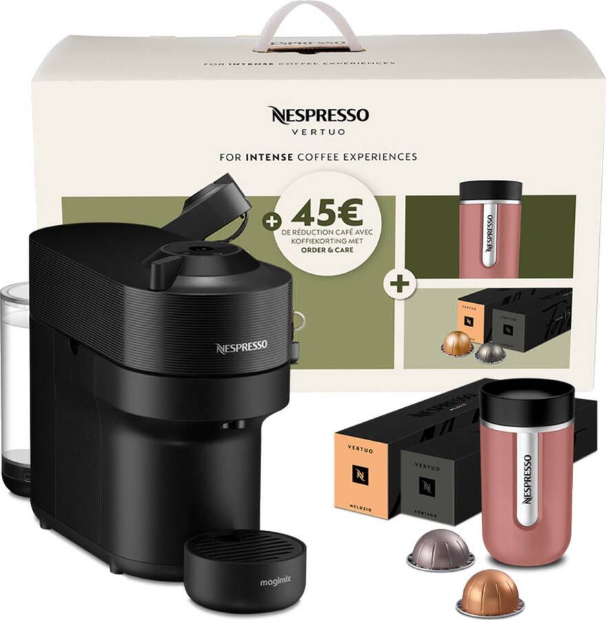 Magimix Nespresso Vertuo Pop + 20 capsules + Travel Mug – Koffiecupmachine Liquorice Black