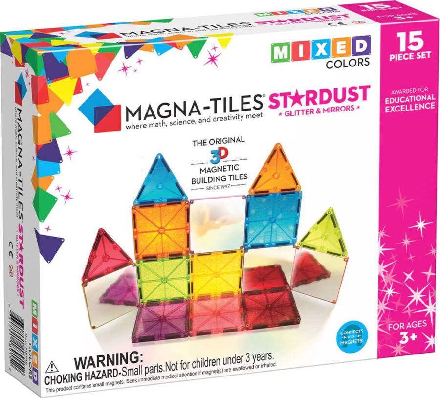 Valtech Magna Tiles 15 stuks Stardust Mixed Colors Constructiespeelgoed
