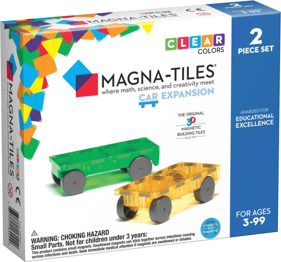 Valtech Magna Tiles 2 stuks Cars Auto's Clear Colors Constructiespeelgoed