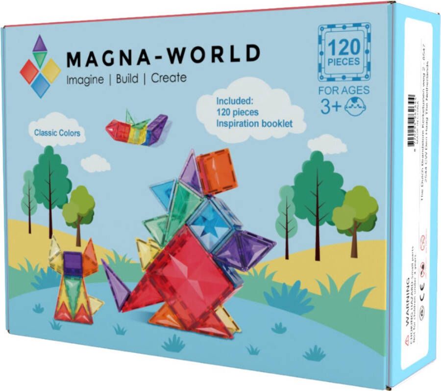 Magna-World 120 stuks Classic Colors Magnetisch speelgoed Magnetische bouwstenen Magnetic Tiles Compatibel met de grote merken