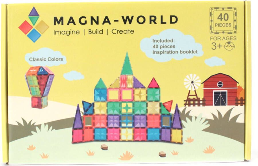 Magna-World 40 stuks Classic Colors Magnetisch speelgoed Magnetische bouwstenen Magnetic Tiles Compatibel met de grote merken
