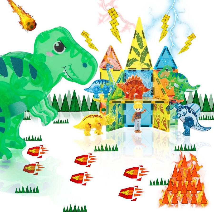 Magnaminds Magna Minds Magnetic Tiles Dino Magnetisch Speelgoed 49 stuks Constructie speelgoed Magnetische tegels Montessori speelgoed Magnetic toys Magnetische bouwstenen Speelgoed Kinderen