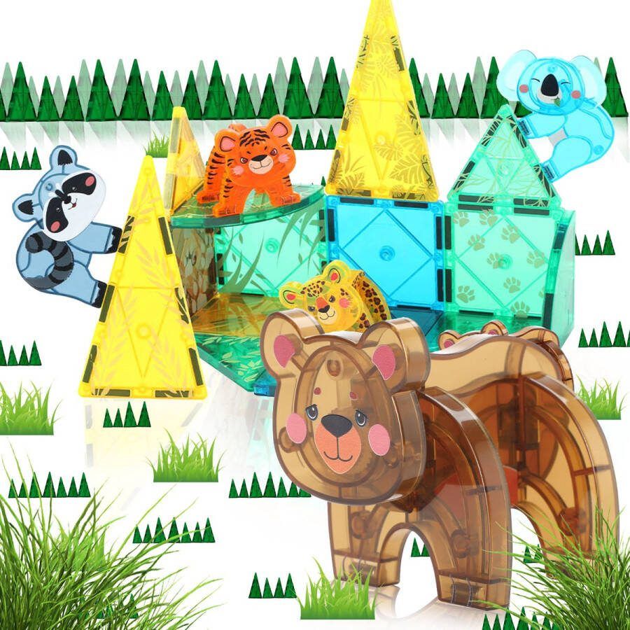Magnaminds Magna Minds Magnetic Tiles Jungle Magnetisch Speelgoed 56 stuks Constructie speelgoed Magnetische tegels Montessori speelgoed Magnetic toys Magnetische bouwstenen Speelgoed Kinderen