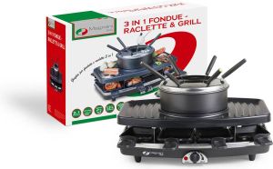Magnani 3-in-1 Gourmet- Fondue- en Raclettegrill RVS Anti-aanbak 40 X 28 X 26 cm 1100 W