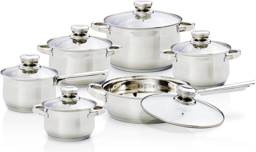Magnani 6-delige Pannenset Inclusief Deksels RVS 16 cm Steelpan 24 cm Soeppan 24 cm Koekenpan- 16 18 20 Kookpan Hittebestendige handvaten Voor elke Warmtebron