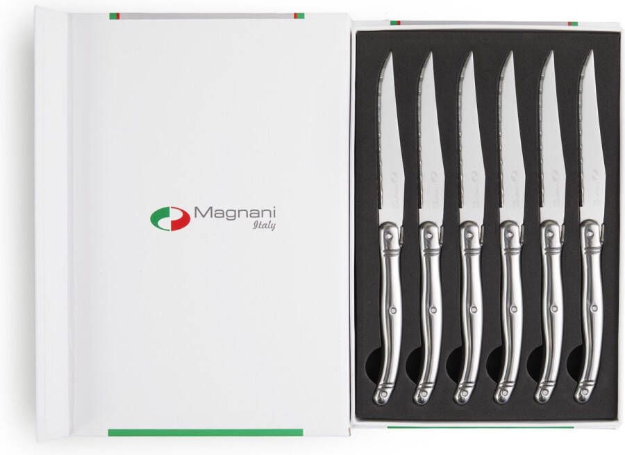 Magnani 6 Steakmessen Vleesmes RVS Handgreep RVS Gekarteld Snijblad Dikte 1 5 mm Brengt Geen Geur of Smaak Over