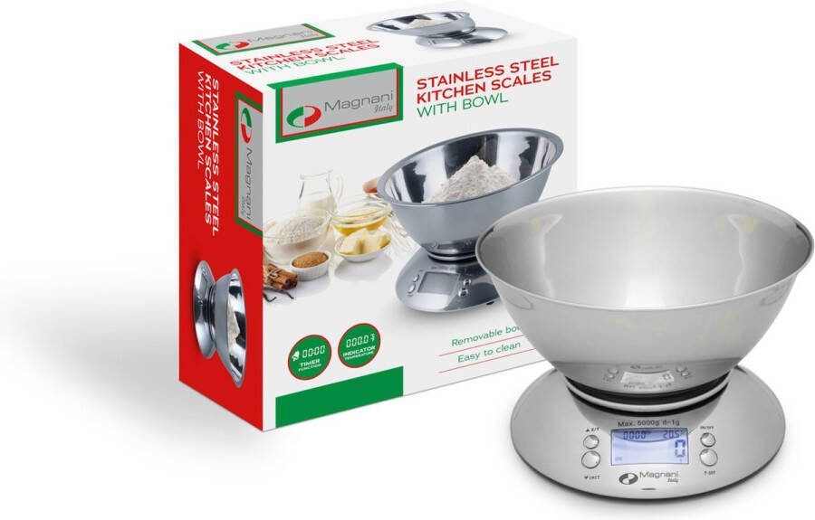 Magnani Digitale Keukenweegschaal Tot 1 Gram Nauwkeurig RVS Tarra- en Timerfunctie Temperatuursensor Meet in Kg Gr Oz Lbs
