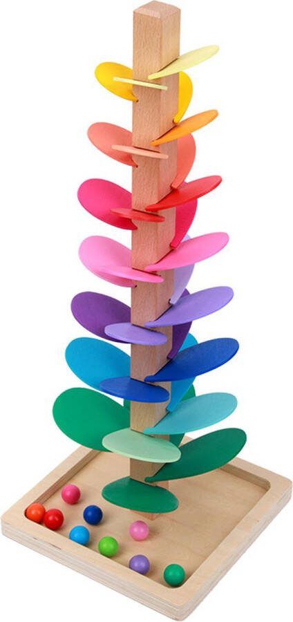 Magneetfeest Houten Knikkerbaan 72cm Knikkertoren Montessori Marble Run Regenboog Muziek