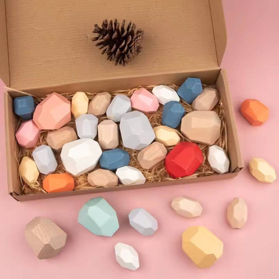 Magneetfeest Houten Stapelstenen 40 stuks Balancerende Stenen Speelblokken Montessori Speelgoed Hout Educatieve Puzzel Stapeltoren Handgemaakt Speelgoed