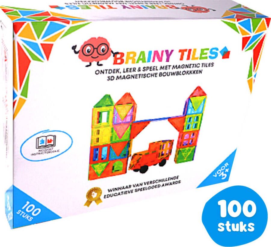 Magnetic Tiles Brainy Tiles – 100 Stuks – Magna Tiles – Constructiespeelgoed Magnetisch Speelgoed Blokken Voor Kinderen Magnetische Tegels – 3D Puzzel – Creatief Speelgoed – Bouwblokken