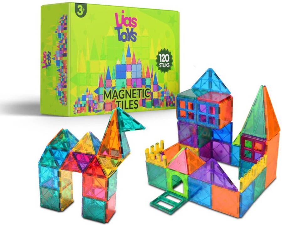 Lias Toys LiasToys Magnetic Tiles Magnetisch Speelgoed – combineren mogelijk met Magna Tiles Connetix en Coblo 120stuks Constructie speelgoed jongens Magnetische tegels Montessori speelgoed Magnetic toys Magnetische bouwsets
