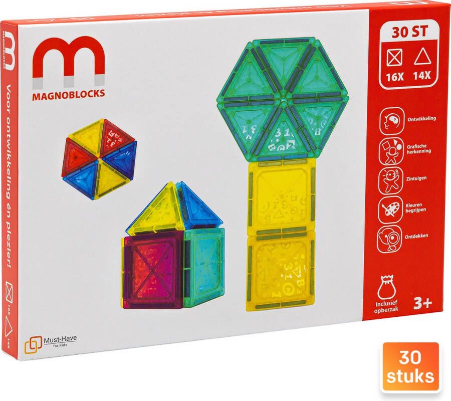 Must-Have for Kids MagnoBlocks 30x Magnetische Bouwblokken Magnetische Tegels Kerstcadeaus Kerstkado Kinderspeelgoed Jongens 6 Jaar 7 Jaar Magneet Speelgoed Meisjes Magnetisch Speelgoed Bouwblokken Kleine Cadeautjes Open Ended Speelgoed Toy