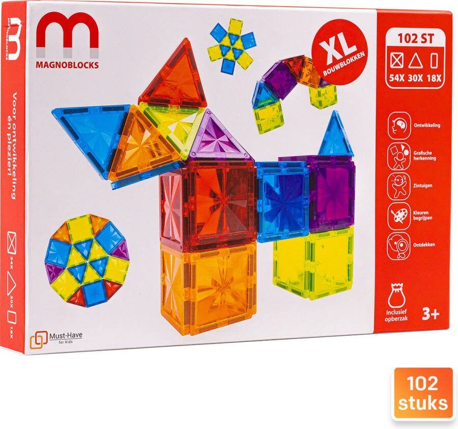 MagnoBlocks XL 102 stuks Magnetic tiles- Magnetische bouwstenen- Magnetisch Speelgoed Bouwblokken Magnetisch Speelgoed 4 Jaar 5 Jaar Buitenspeelgoed Magnetisch Bouwspeelgoed Speelgoed Jongens & Meisjes Kinderspeelgoed STEM