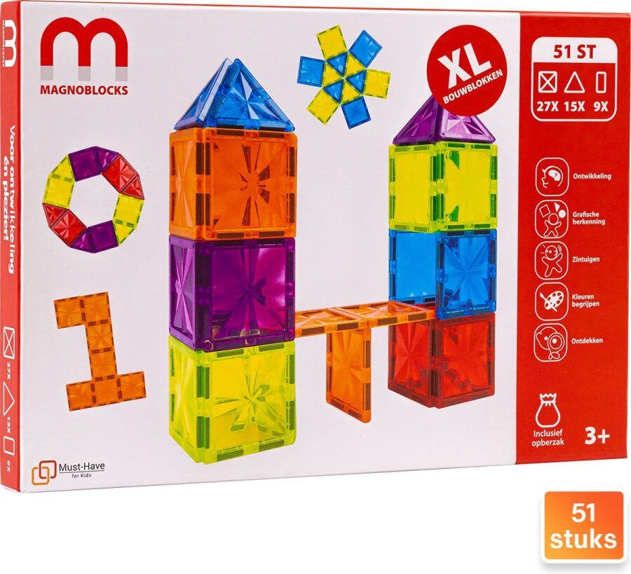 MagnoBlocks XL 51 stuks Magnetisch Bouwspeelgoed Buitenspeelgoed Kinderspeelgoed Jongens 6 Jaar 7 Jaar Magneet Speelgoed Meisjes Educatief Magnetisch Speelgoed Bouwblokken Kleine Cadeautjes Open Ended Speelgoed Montessori