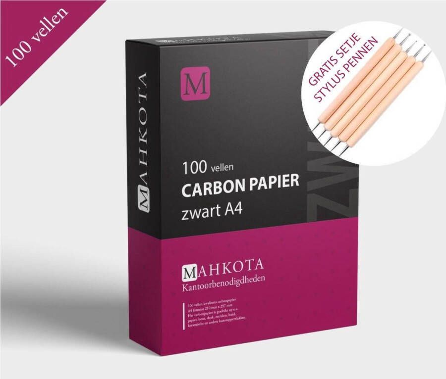 MAHKOTA Carbonpapier 100 vellen A4 Kleur zwart gratis setje stylus pennen