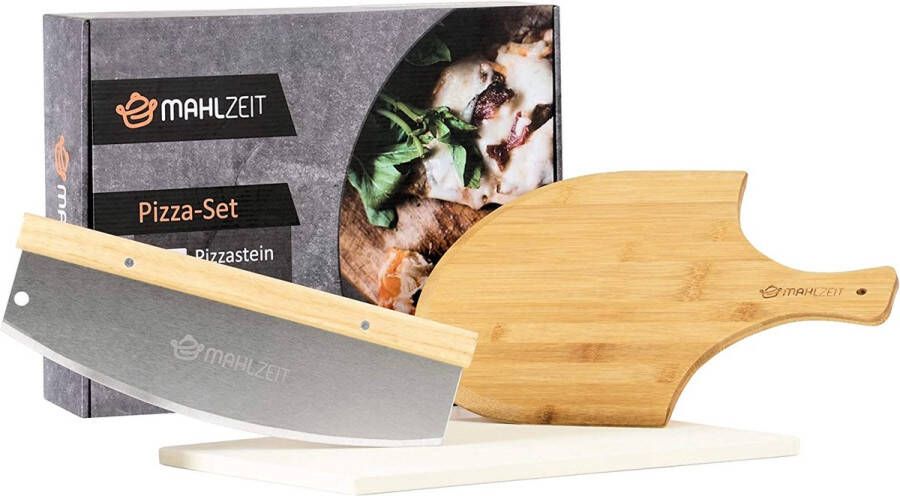 Mahlzeit 3-delige pizzaset 40 x 30 cm pizzasteen met schep en pizzames pizzasteen voor oven en grill pizzaaccessoireset pizzasteen grillsteen baksteen