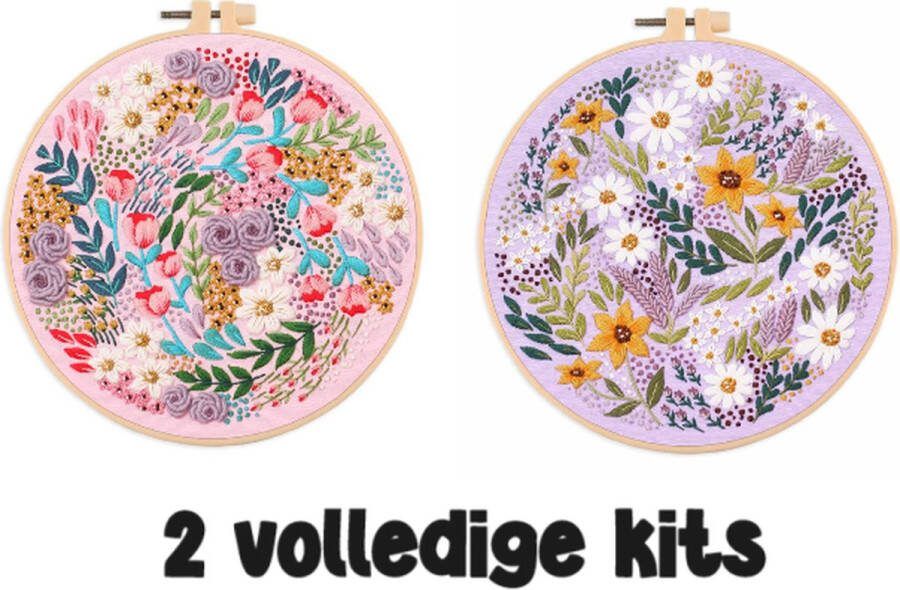 MAIA Creative Borduurpakket voor Beginners Borduren DIY Borduurring Borduurwerk Kit Bloemen Patroon Borduren
