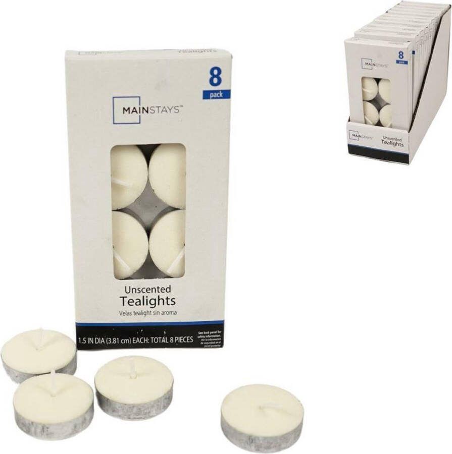 Mainstays Theelichten waxinelichtjes wit ivoorkleur 8 stuks