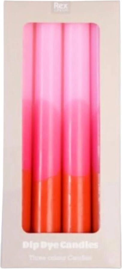 Maison d'Abri Rex London Dip dye dinerkaarsen 'Straight' (set van 4) Roze