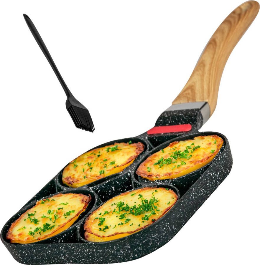 Maison & Kitchen MK Pannenkoekenpan Inductie Pancake Pan Omeletpan Omeletmaker Eierpan- anti aanbak 4 vakjes Zwart