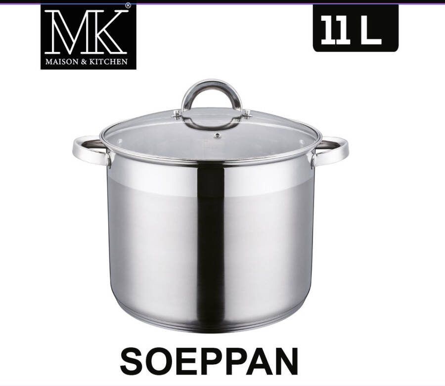 Maison & Kitchen MK Soeppan Stamppot Glazen Deksel 11L Inductie Gas Keramisch Vaatwasserbestendig RVS