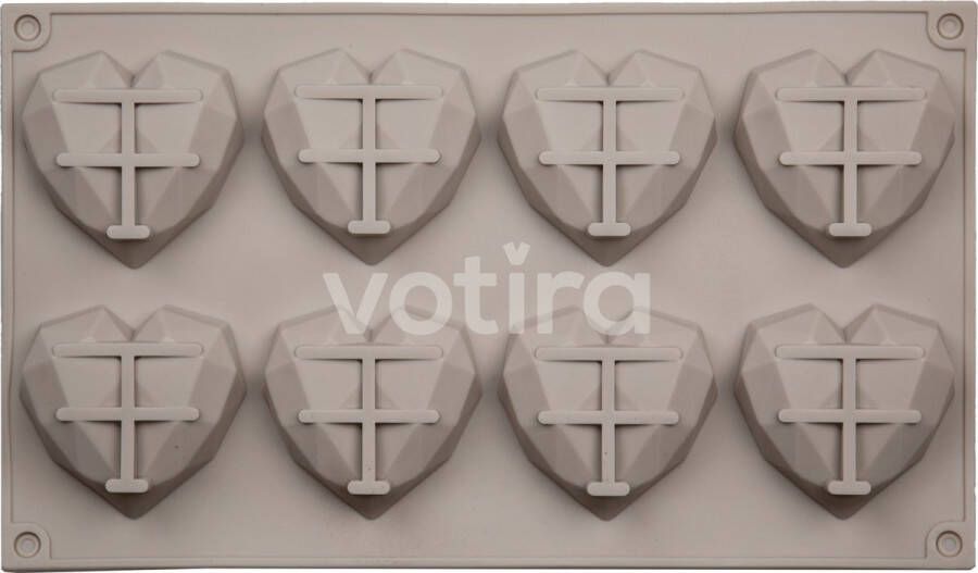 Maison & Kitchen Siliconen bakvorm 3D hart Mal 8 stuks Wit