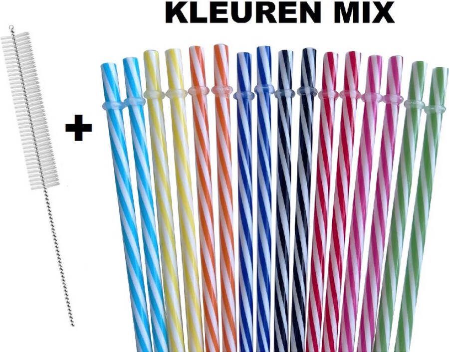 Maisonriche 24 Plastic Vaatwasser bestendige Rietjes HERBRUIKBARE SET VAN 24 RIETJES Drinkrietjes Lengte: 23 cm Vrolijk gestreepte kleuren